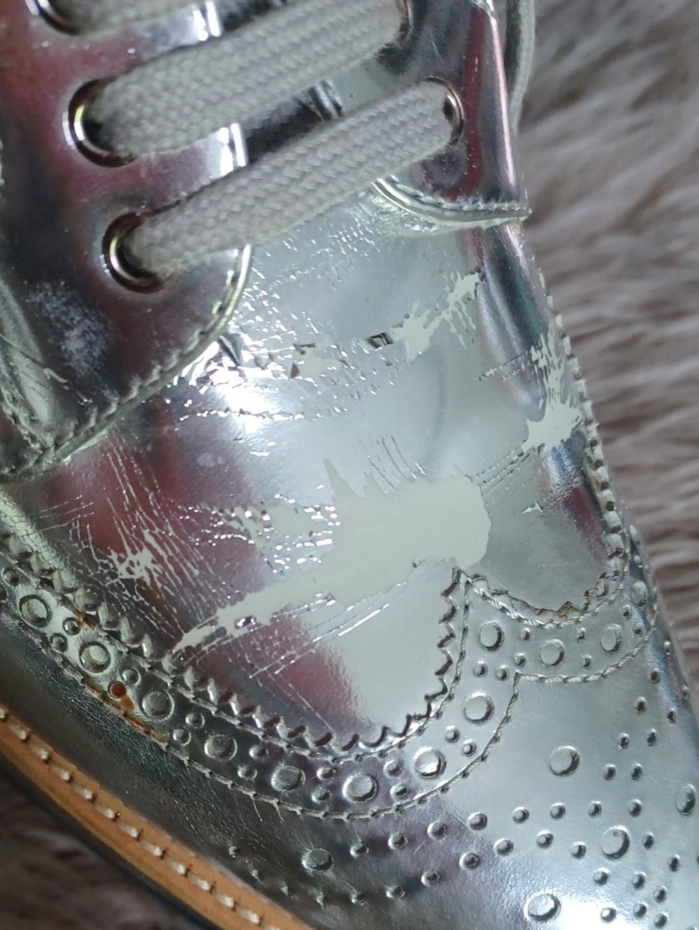 PRADA Silver Metallic Leather Platform Oxford Shoes - Picture 9 of 16